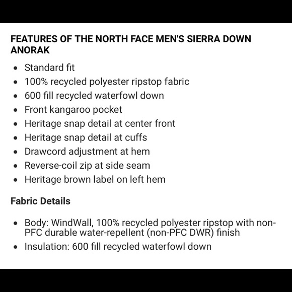 NWT The North Face Sierra Down Anorak - Picture 5 of 5